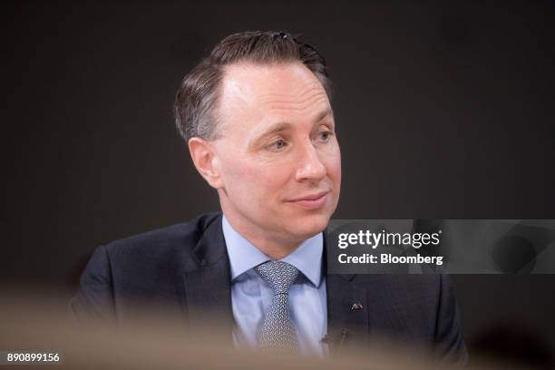 Thomas Buberl, chief executive officer of AXA SA, pauses during a Bloomberg Television interview at the One Planet Summit in Paris, France, on...