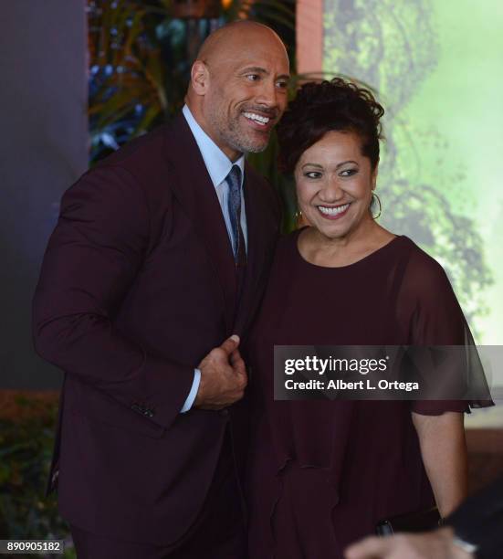 Actor Dwayne "The Rock" Johnson and mother Ata Johnson arrive for the Premiere Of Columbia Pictures' "Jumanji: Welcome To The Jungle" held at The TLC...