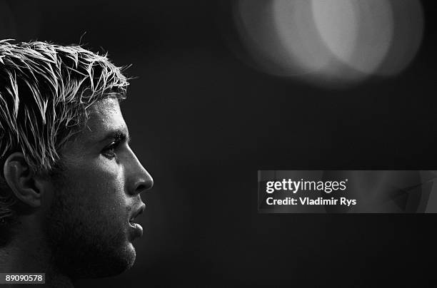 Vasilios Pliatsikas of Schalke looks on during the T-Home cup match between FC Schalke 04 and VfB Stuttgart at the Veltins Arena on July 18, 2009 in...