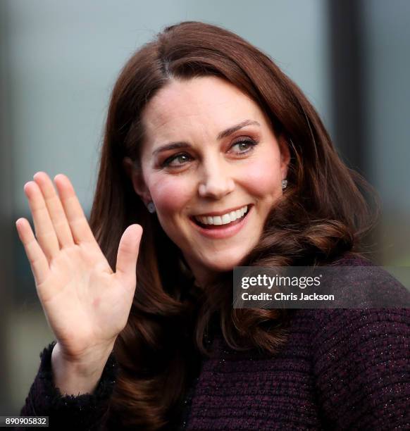 Catherine, Duchess of Cambridge departs from the 'Magic Mums' community Christmas party held at Rugby Portobello Trust on December 12, 2017 in...