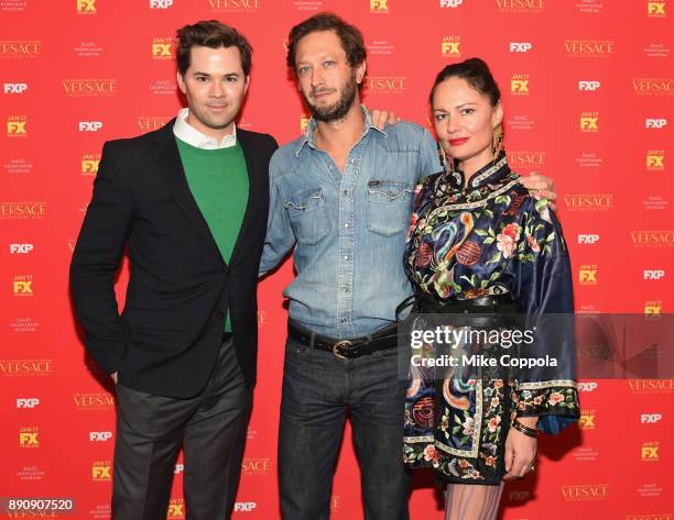 Andrew Rennells, Ebon Moss-Bachrach and director Yelena Yemchuk attend "The Assassination Of Gianni Versace: American Crime Story" New York Screening...