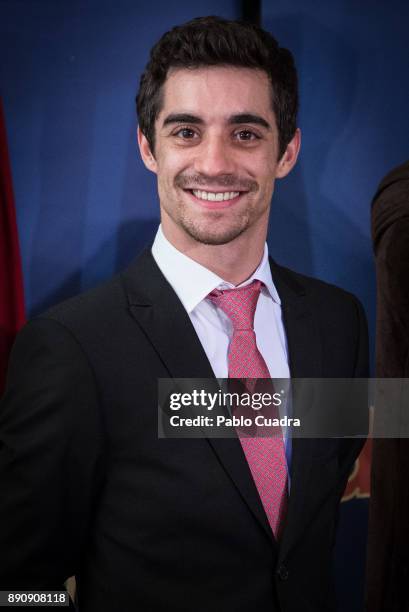 Spanish ice skater Javier Fernandez unveils his wax figure at the Wax Museum on December 12, 2017 in Madrid, Spain.