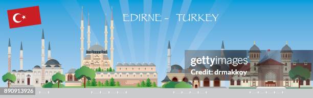 edirne skyline - selimiye mosque stock illustrations