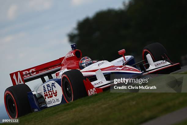 Ryan Hunter-Reay, drives the ABC Supply Co. AJ Foyt Racing Dallara Honda during practice for the IRL Indycar Series Camping World Grand Prix on July...