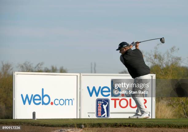 Kyle Jones plays a tee shot on the second hole during the final round of the Web.com Tour Qualifying Tournament at Whirlwind Golf Club on the Cattail...