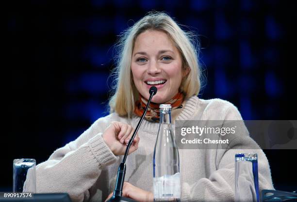 French actress Marion Cotillard attends a working session during the One Planet Summit at the Seine Musicale on December 12, 2017 in...