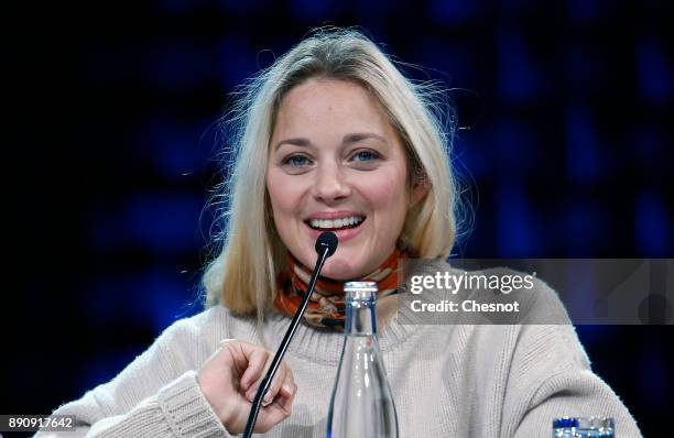 French actress Marion Cotillard attends a working session during the One Planet Summit at the Seine Musicale on December 12, 2017 in...