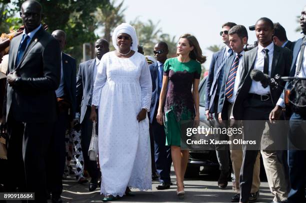 Queen Letizia of Spain meets First Lady of Senegal Marieme Faye Sall prior to an official lunch on December 12, 2017 in Dakar, Senegal. Queen Letizia...