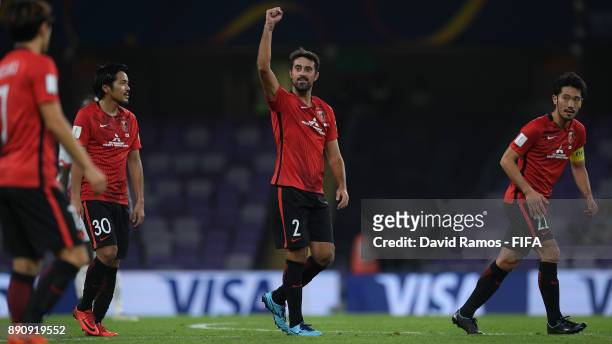 Mauricio Antonio of Urawa Reds celebrates scoring the 3rd Urawa Reds goal with team mates during the FIFA Club World Cup UAE 2017 fifth place playoff...