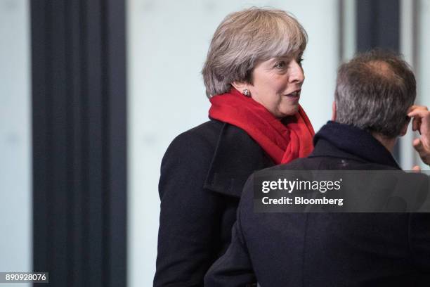 Theresa May, U.K. Prime minister, arrives at the One Planet Summit in Paris, France, on Tuesday, Dec. 12, 2017. French President Emmanuel Macron...