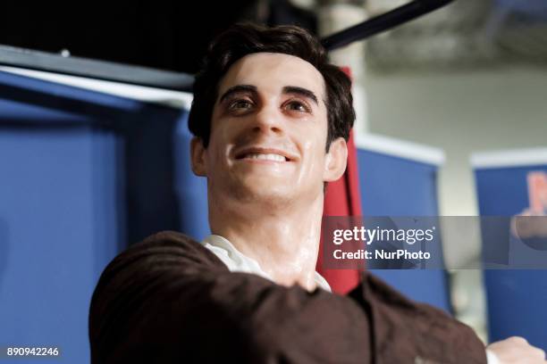 Spanish ice skater Javier Fernandez unveils his wax figure at the Wax Museum on December 12, 2017 in Madrid, Spain