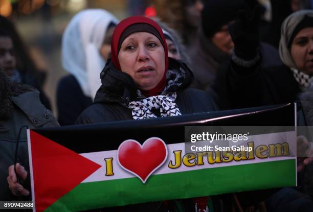 Arabic-speaking protesters attend a gathering to protest against the recent announcemment by U.S. President Donald Trump to recognize Jerusalem as...