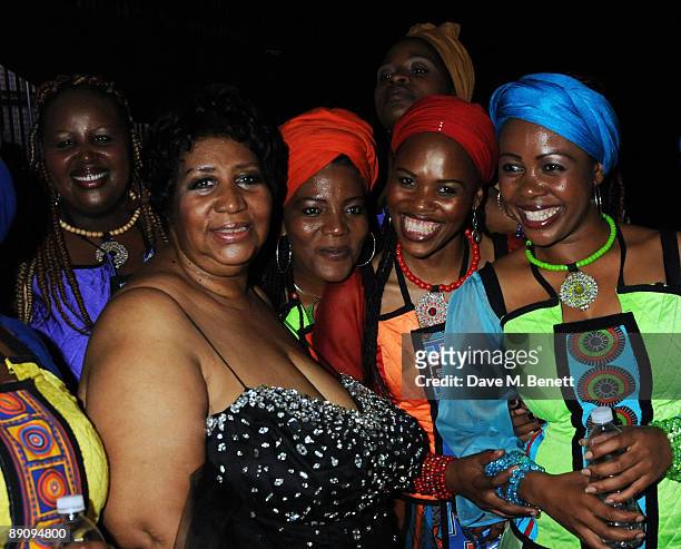 Aretha Franklin and the Soweto Gospel Choir attend the Mandela Day: A 46664 Celebration Concert at Radio City Music Hall on July 18, 2009 in New York...