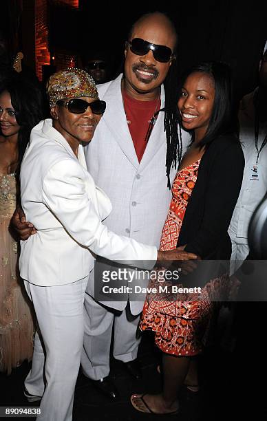 Cicely Tyson and Stevie Wonder pose backstage at the Mandela Day: A 46664 Celebration Concert at Radio City Music Hall on July 18, 2009 in New York...