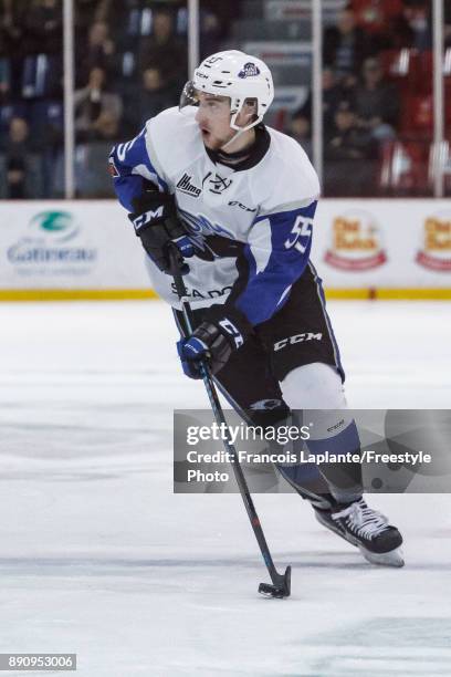 Alexis Girard of the Saint John Sea Dogs skates with the puck against the Gatineau Olympiques on December 1, 2017 at Robert Guertin Arena in...