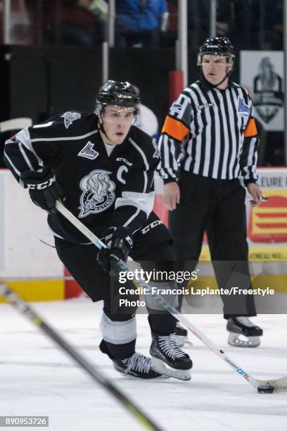 Alex Breton of the Gatineau Olympiques skates with the puck against the Saint John Sea Dogs on December 1, 2017 at Robert Guertin Arena in Gatineau,...