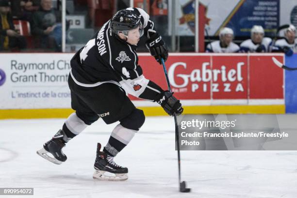 Will Thompson of the Gatineau Olympiques shoots the puck against the Saint John Sea Dogs on December 1, 2017 at Robert Guertin Arena in Gatineau,...