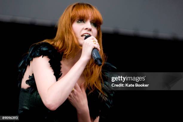 Florence Welch of Florence and The Machine performs on stage on the first day of Lovebox Weekender at Victoria Park on July 18, 2009 in London,...