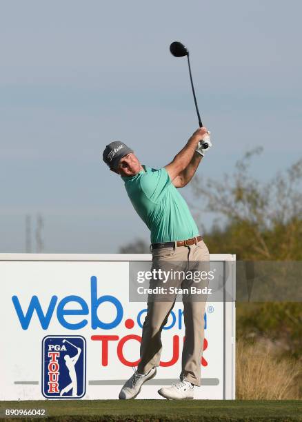 Chase Parker plays a tee shot on the second hole during the final round of the Web.com Tour Qualifying Tournament at Whirlwind Golf Club on the...