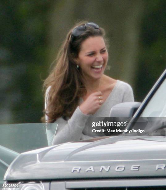 Kate Middleton watches Prince's William and Harry play in The Chakravarty Cup Polo Match 2009 at Beaufort Polo Club on July 18, 2009 in Tetbury,...