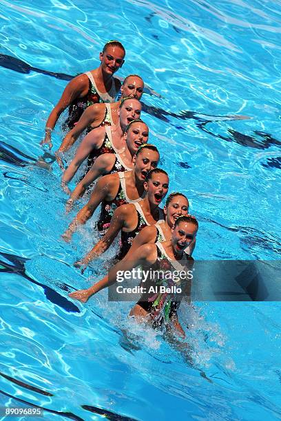 Team Ukraine compete in the Womens Synchronised Swimming Team Technical Final at the Stadio del Nuoto Sincronizzato on July 19, 2009 in Rome, Italy.