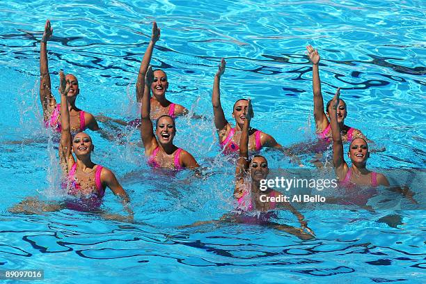 Team Brazil compete in the Womens Synchronised Swimming Team Technical Final at the Stadio del Nuoto Sincronizzato on July 19, 2009 in Rome, Italy.