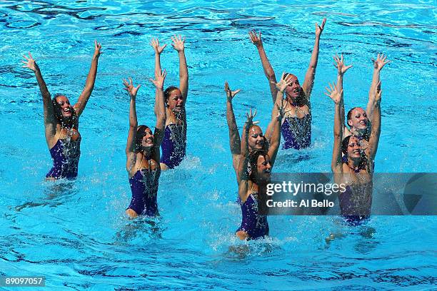 Team Netherlands compete in the Womens Synchronised Swimming Team Technical Final at the Stadio del Nuoto Sincronizzato on July 19, 2009 in Rome,...