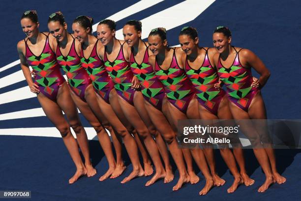 Team France compete in the Womens Synchronised Swimming Team Technical Final at the Stadio del Nuoto Sincronizzato on July 19, 2009 in Rome, Italy.