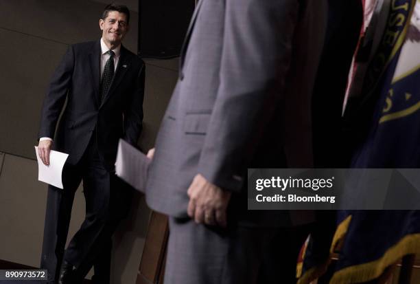 House Speaker Paul Ryan, a Republican from Wisconsin, arrives for a news conference on Capitol Hill in Washington, D.C., U.S., on Tuesday, Dec. 12,...