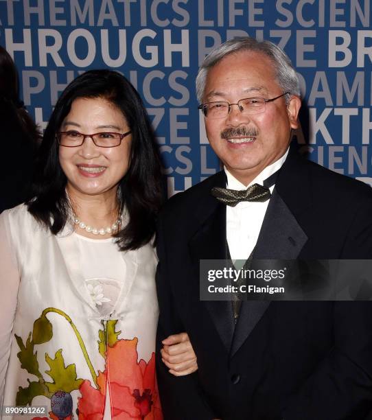 Mayor Ed Lee and his wife Anita Lee arrive at the 2018 Breakthrough Prize at NASA Ames Research Center on December 3, 2017 in Mountain View,...