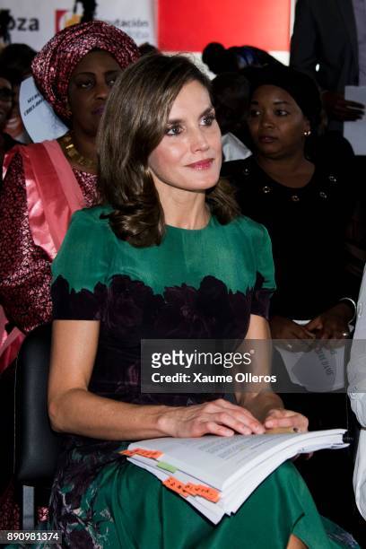 Queen Letizia of Spain arrives to the Senegalese Red Cross office with first lady of Senegal Marieme Faye Sall on December 12, 2017 in Dakar,...