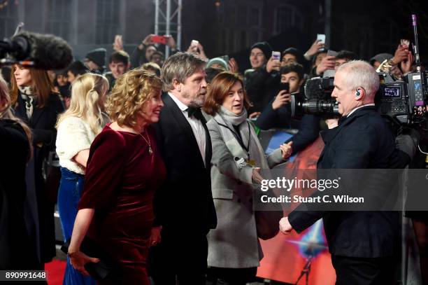 Actor Mark Hamill and his wife Marilou York attend the European Premiere of 'Star Wars: The Last Jedi' at Royal Albert Hall on December 12, 2017 in...