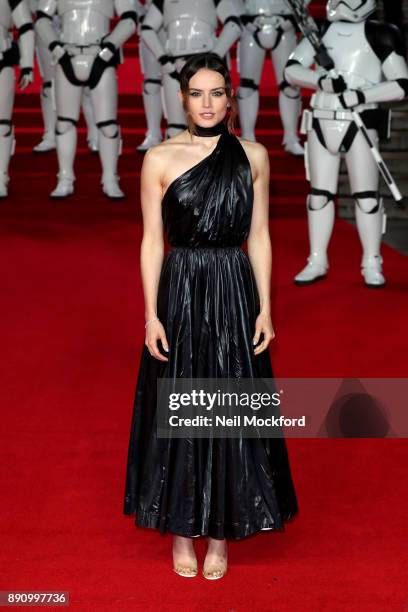 Actress Daisy Ridley attends the European Premiere of 'Star Wars: The Last Jedi' at Royal Albert Hall on December 12, 2017 in London, England.