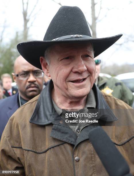 Republican Senatorial candidate Roy Moore arrives to cast his vote at the polling location setup in the Fire Department on December 12, 2017 in...