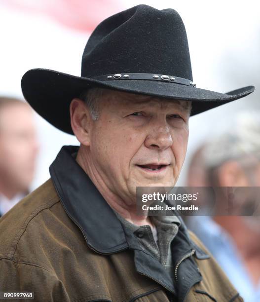 Republican Senatorial candidate Roy Moore arrives to cast his vote at the polling location setup in the Fire Department on December 12, 2017 in...