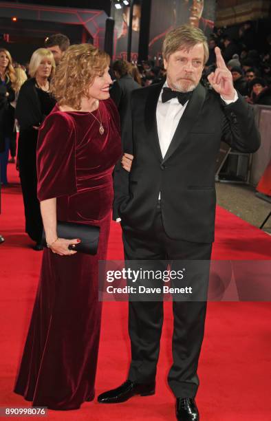 Mark Hamill and Marilou York attend the European Premiere of "Star Wars: The Last Jedi" at the Royal Albert Hall on December 12, 2017 in London,...