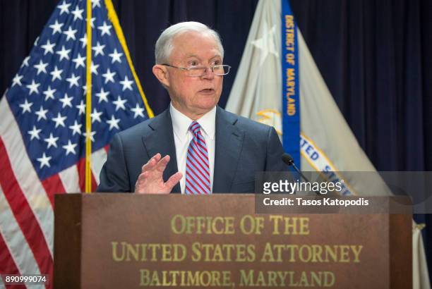 Attorney General Jeff Sessions speaks at a news conference on immigration and efforts to contain violent gangs like MS-13 that have spread from Latin...