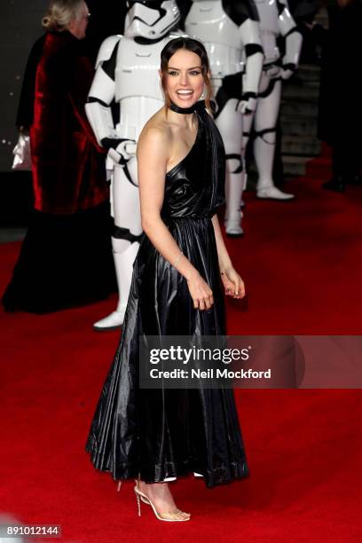 Actress Daisy Ridley attends the European Premiere of 'Star Wars: The Last Jedi' at Royal Albert Hall on December 12, 2017 in London, England.