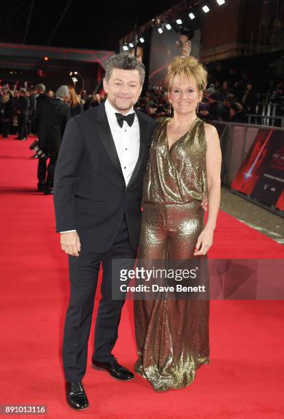 Andy Serkis and Lorraine Ashbourne attend the European Premiere of "Star Wars: The Last Jedi" at the Royal Albert Hall on December 12, 2017 in...
