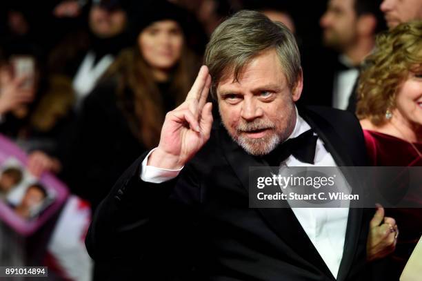 Actor Mark Hamill attends the European Premiere of 'Star Wars: The Last Jedi' at Royal Albert Hall on December 12, 2017 in London, England.