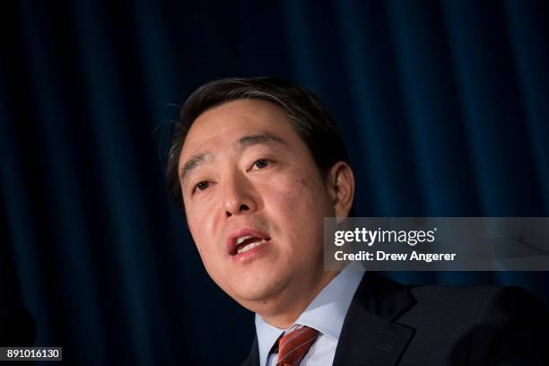 Joon Kim, acting U.S. Attorney for the Southern District of New York, speaks during a press conference to announce terrorism charges against Akayed...