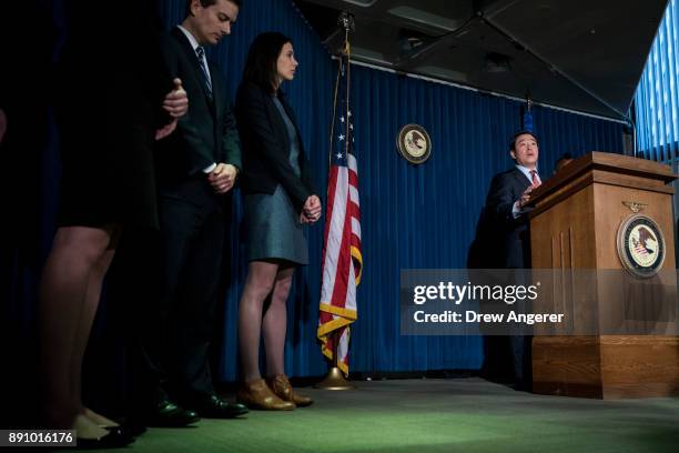 Joon Kim, acting U.S. Attorney for the Southern District of New York, speaks during a press conference to announce terrorism charges against Akayed...