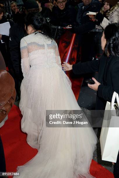 Kelly Marie Tran attends the European Premiere of 'Star Wars: The Last Jedi' at Royal Albert Hall on December 12, 2017 in London, England.