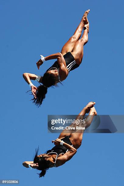 Rosario Yaima Pena Mena and Annia Robira Rivera of Cuba compete in the Women's 10m Synchro Platform at the Stadio del Nuoto on July 19, 2009 in Rome,...