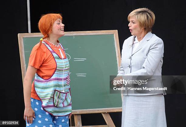 Princess Gloria von Thurn und Taxis and Lena Ottenbacher during the play 'Pippi Langstrumpf' at the Thurn and Taxis castle festival on July 19, 2009...