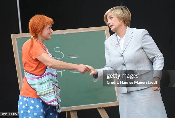 Princess Gloria von Thurn und Taxis and Lena Ottenbacher during the play 'Pippi Langstrumpf' at the Thurn and Taxis castle festival on July 19, 2009...