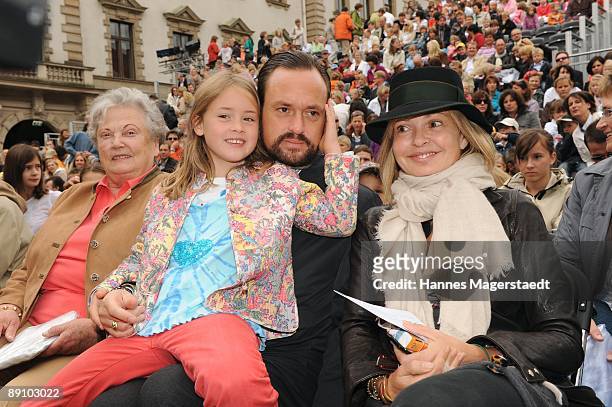 Alexander Count von Schoenburg-Glauchau and daughter Latizia, Maja von Schoenburg -Glauchau attend the Thurn and Taxis castle festival on July 19,...