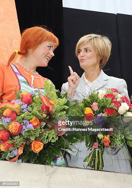 Princess Gloria von Thurn und Taxis and Lena Ottenbacher after the play 'Pippi Langstrumpf' at the Thurn and Taxis castle festival on July 19, 2009...