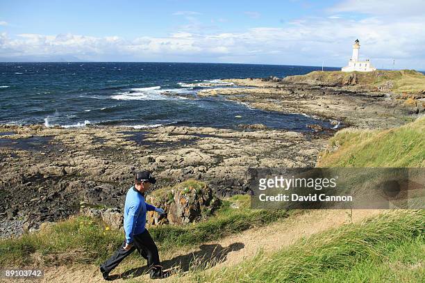 Tom Watson of USA walks up the 9th hole during the final round of the 138th Open Championship on the Ailsa Course, Turnberry Golf Club on July 19,...