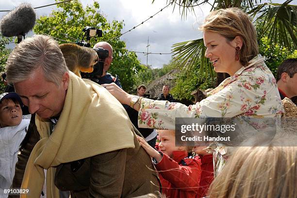 In this handout photo, provided by the Belgian Royal Palace, Prince Philippe and Princess Mathilde of Belgium attend a Summer Photocall at Paradisio...